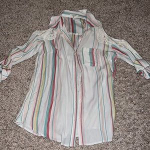 Striped Off the shoulder button up